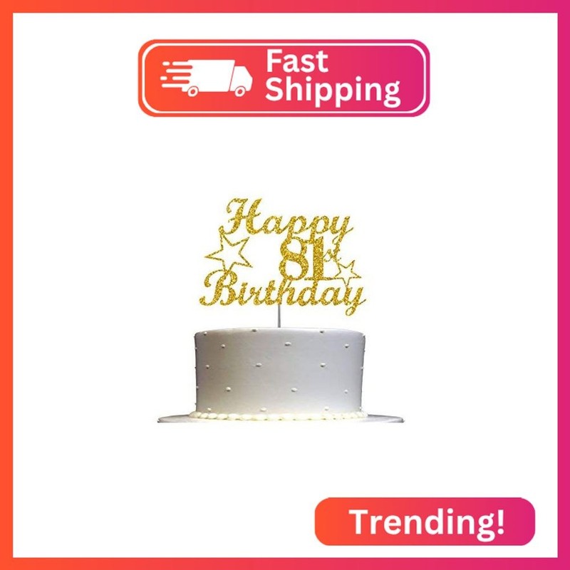81 Birthday Cake Topper Gold Glitter, Party Decoration Ideas, Premium Quality, S