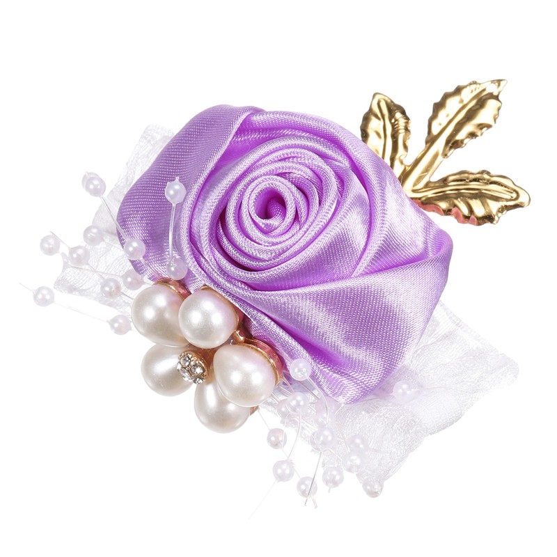 Wrist Corsage Artificial Flower Bracelets Rose Decorative 7x7cm Light Purple