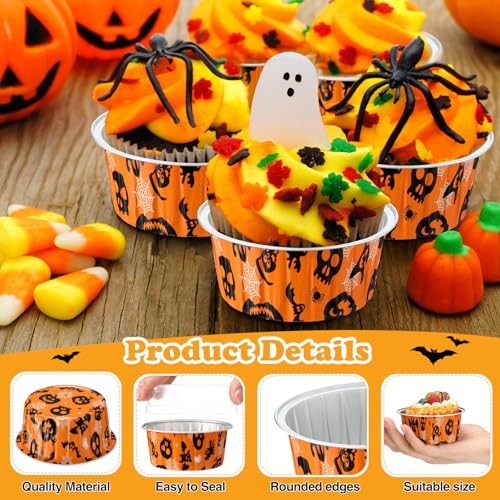 200 Pack Aluminum Foil Cupcake Liners with Lids,5 oz Round Baking Cup for gallery