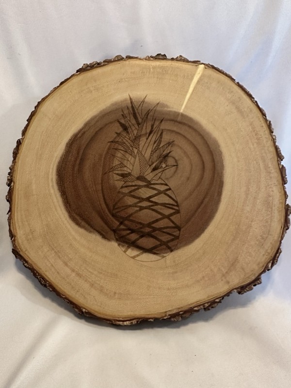 Meritage Wooden Cake Stand Trivet Pineapple Wood Burned Design Home Decor Rustic gallery