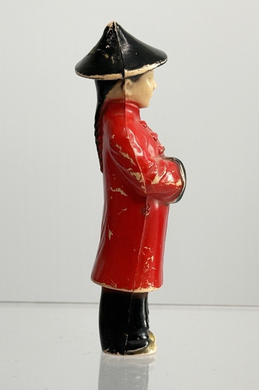 Vtg Hand Painted Hard Plastic Hollow Blow Mold Kitsch Asian Man Toy Cake Topper gallery