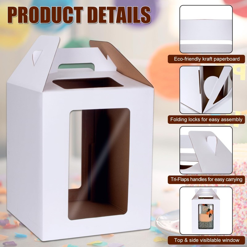 6 PCS 10x10x12 Inch Tall Cake Box Windows Tiered Cake Boards Wedding Bakery gallery