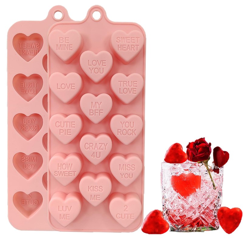 Conversation Heart Mold,14 Holes Heart Shaped Silicone Molds for Chocolate, C…