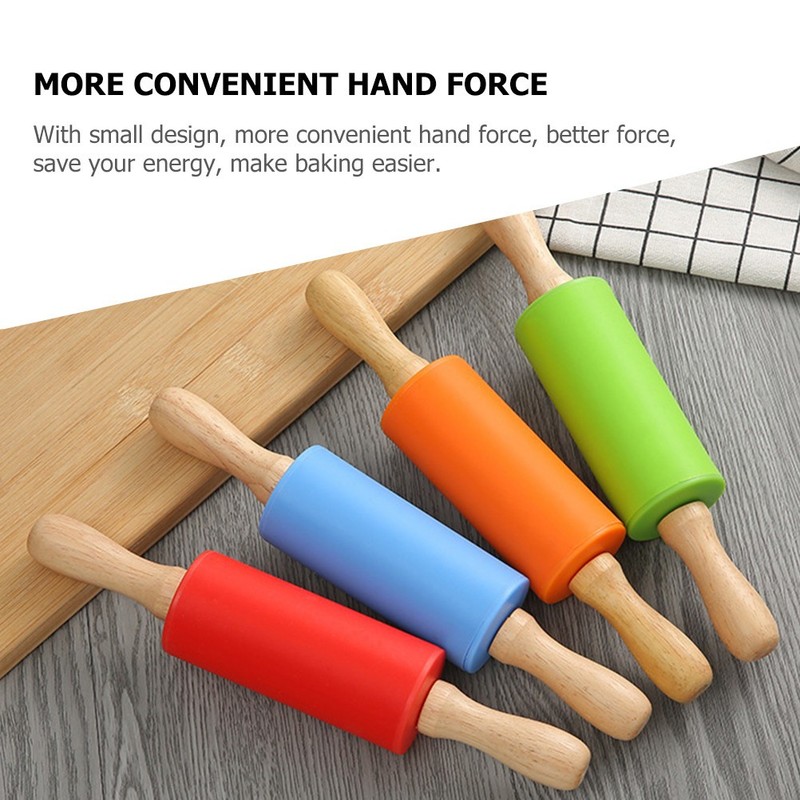 2 Pcs Silicone Wood Rolling Pin Dough Roller Baking Tool for Pizza Cookie gallery