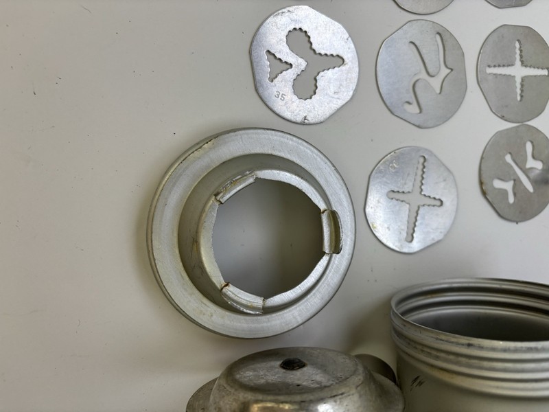 Lot Of 2 Vintage Mirro Aluminum Cookie Press Handle Cooky Spritz 1 Tip 18 Discs gallery