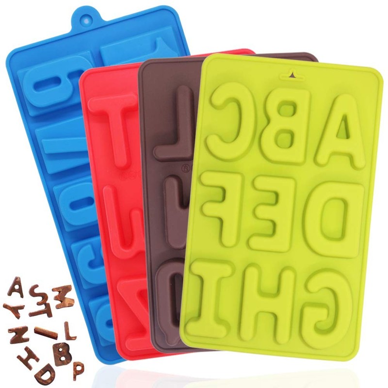 4 Pcs Silicone Numbers Alphabets Trays Molds, 26 letters & Numbers Candy Moul…