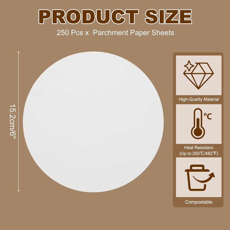 250 Pcs Parchment Paper Baking Sheets Rounds, 6" Non Stick Paper, White gallery