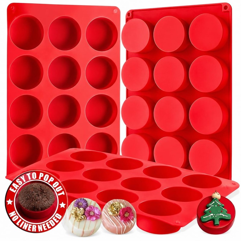 3 Pack Silicone Chocolate Cookie Molds, 12 Cavity Round Cookie Mold, Non-Stic…
