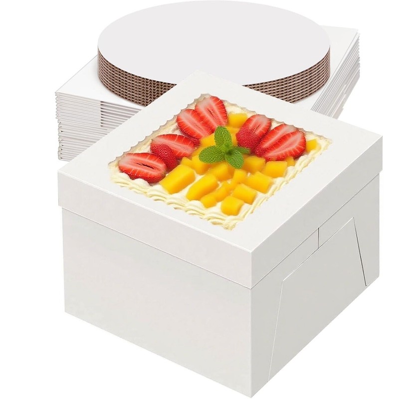 20 Packs Cake Box 12 inch with Board and Clear Windows (10 Pcs + 10 Board)