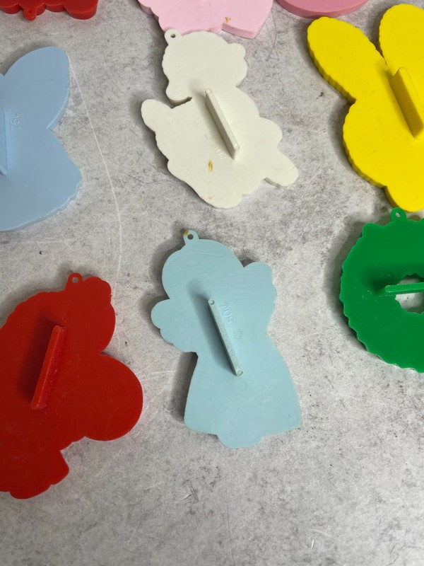 Vintage 80s Holiday Christmas Easter Valentine's day Cookie Cutters plastic set gallery