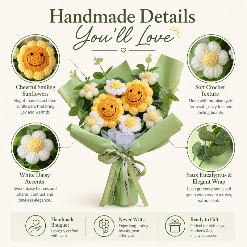 Pxfcxvmq Crochet Flower Bouquet Handmade Knitted Sunflower Artificial Bouquet gallery