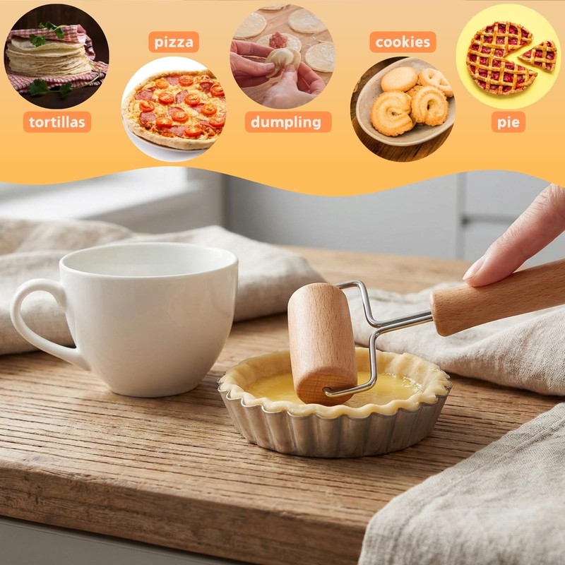 4 Pack Wood Pastry Pizza Roller, Non Stick Wooden Rolling Pin for Home, Profe... gallery