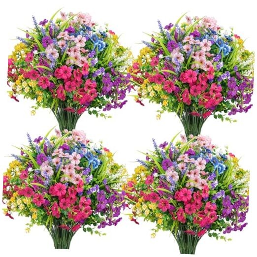 Bundles Artificial Flowers for Outdoors Multicolor Fake Flowers 24 Mixed Color