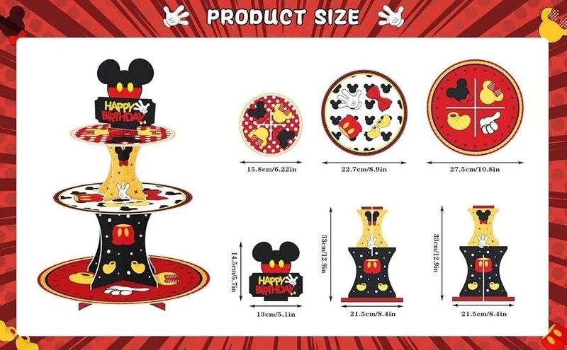 Mickey Mouse 3 Tier Happy Birthday Cake Stand Party Decoration