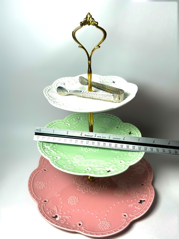 3tier Porcelain Cupcake Stand Serving Tray Pastels Embossed Elegant Dessert Cake gallery