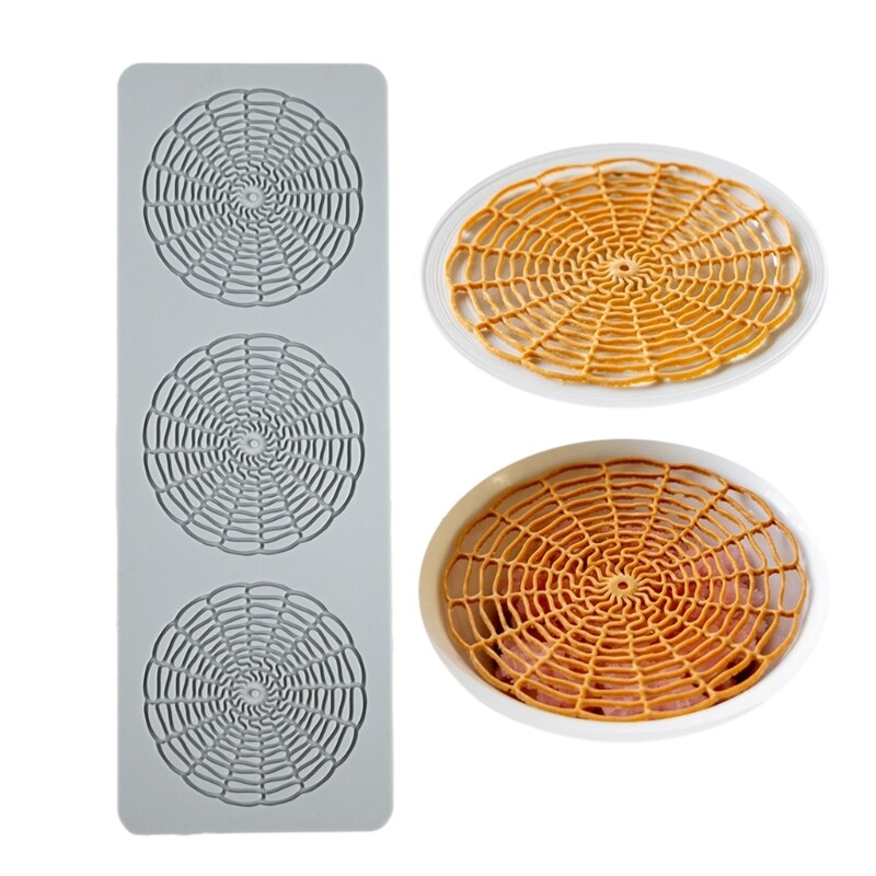 Fondant Impression Mats Pastry Moulds 3 Cavity Hollow Round Net Lace Mat gallery