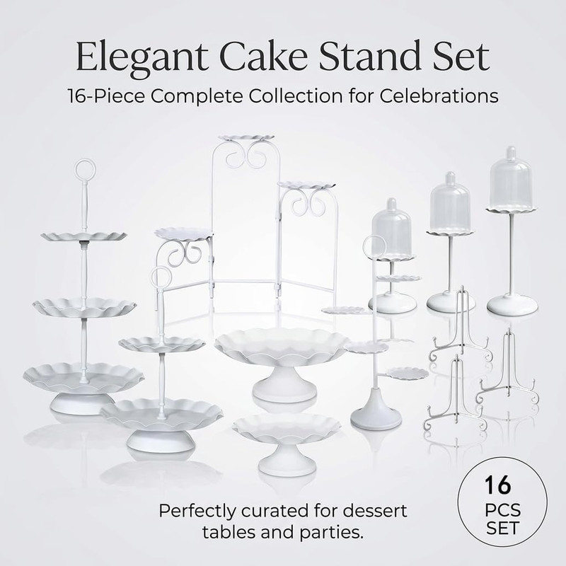 Elegant Metal Cake Stand Set for Parties & Events - Round 16" Decor gallery