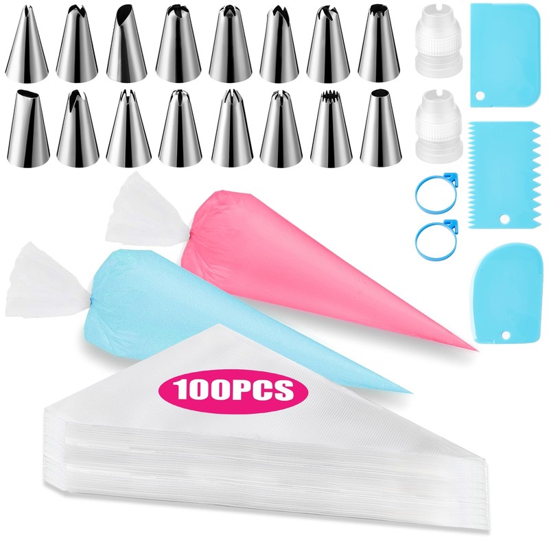 Piping Bags and Tips Set Cakes Decorating Supplies Kit with 100pcs 12 Inch Pa…