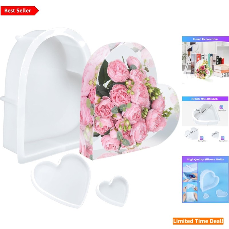 High-Quality Heart Resin Molds for Flower Preservation – 3 Sizes Included