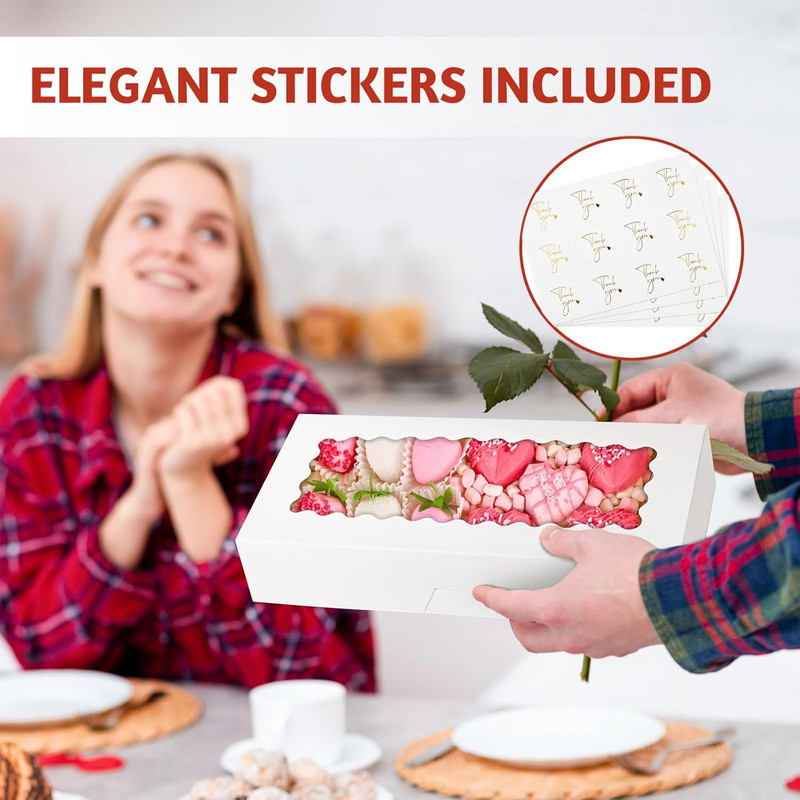 30 Pack Auto Pop-Up Cookie Boxes with Window, 12.5" X 5.5" X 2.5" White Bakery B gallery