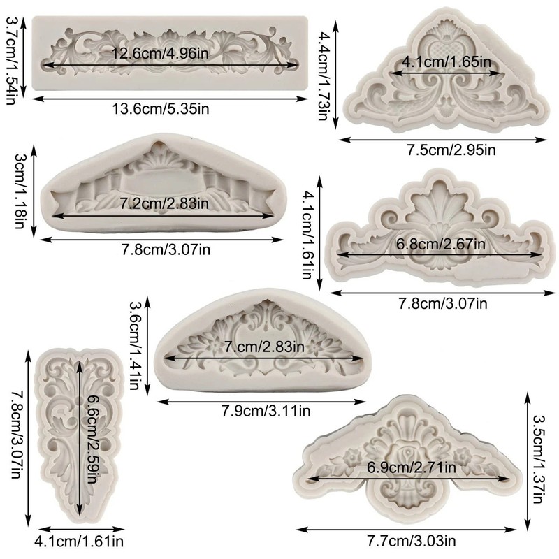 Baroque Style Curlicues Scroll Lace Silicone Fondant Molds Relief Flower Molds F gallery
