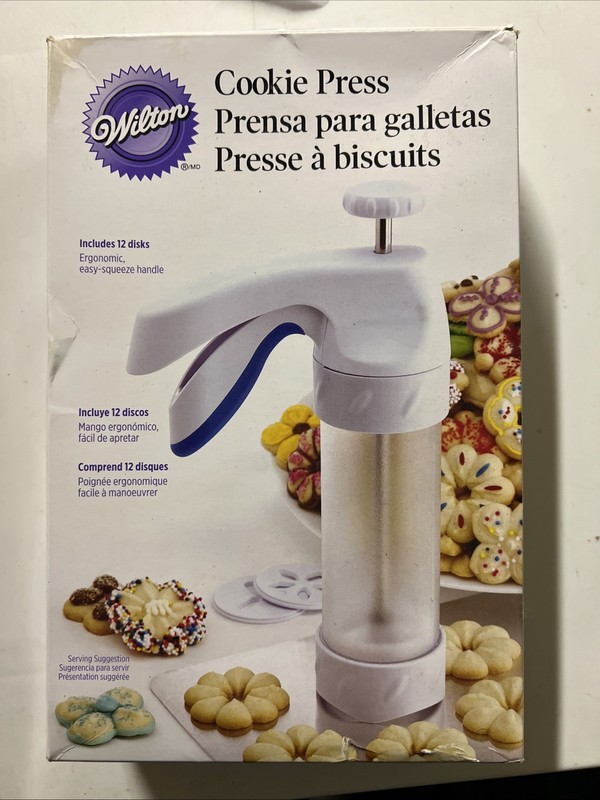 Wilton Comfort Grip Cookie Press New Includes 12 Disks Open Box