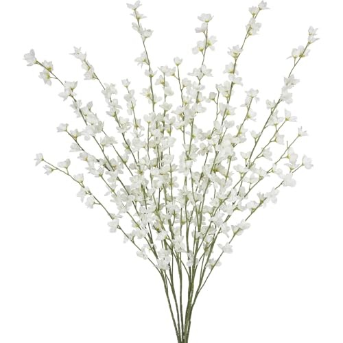6 Pcs Artificial Forsythia Branches Fake Wildflowers 41″ Silk Flowers White