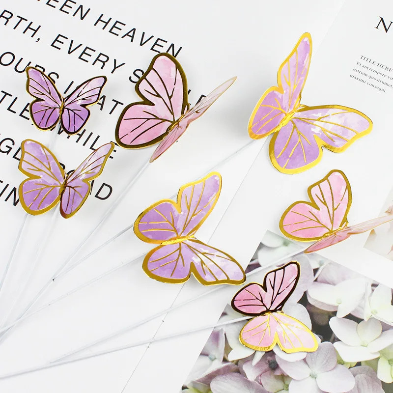 10Pcs Dessert Cake Decor Butterfly Stamping Gold Butterfly Cake Toppers Princess gallery