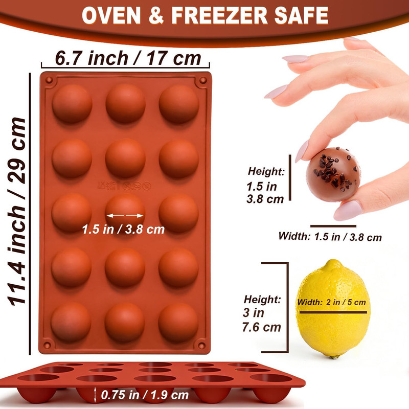 Small 15-Cavity Semi Sphere Silicone Molds Non-Stick,2 Packs Half Sphere Silicon gallery