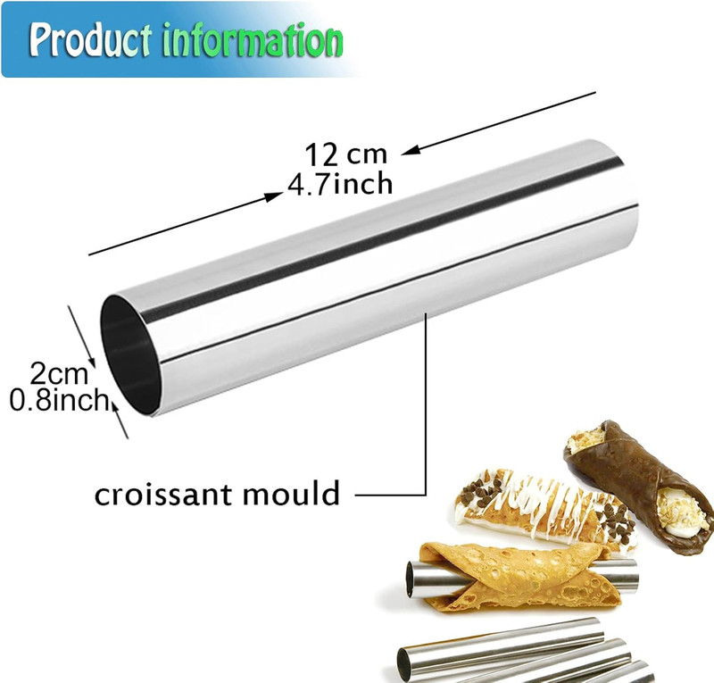 12 Pack Cannoli Tube Non Stick Stainless Steel Cream Horn Mold Danish Pastry Can gallery