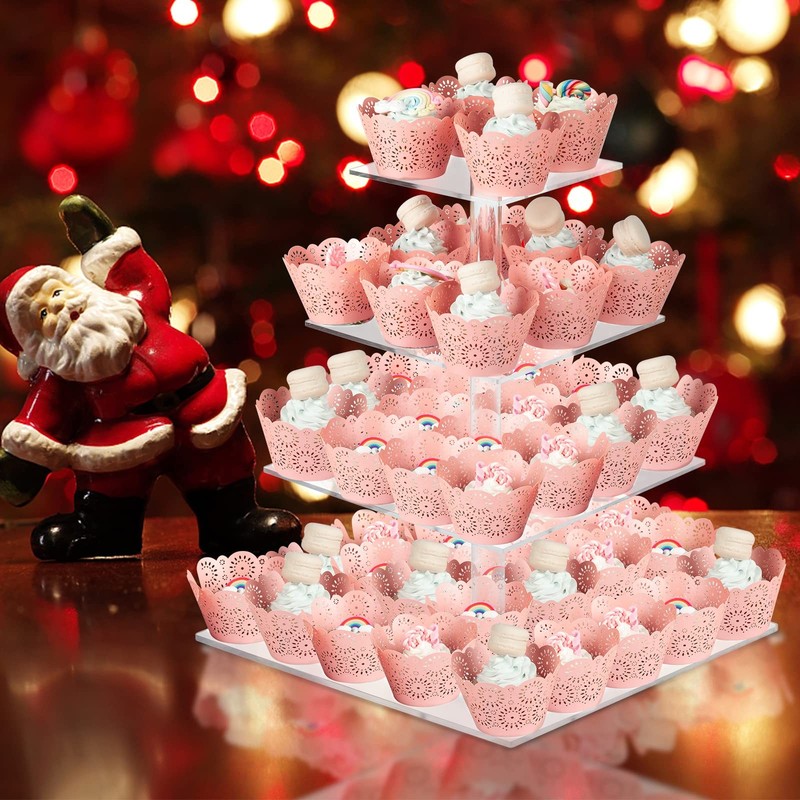 Cupcake Stand, 4 Tier Square Acrylic Cupcake Display Stand Holder, Clear Dess... gallery