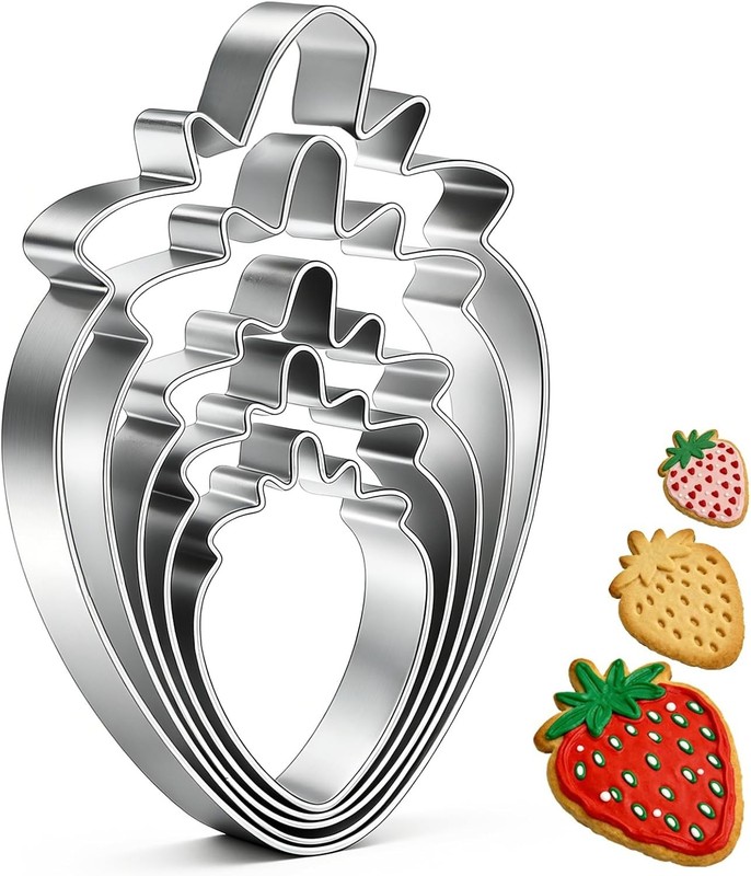 Rust-Proof Strawberry Cookie Cutter Set – 5 Molds for Creative Baking