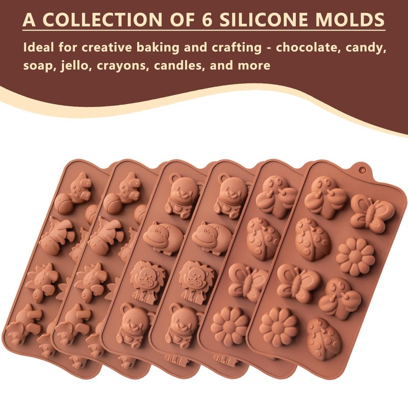 6 PCS FoodGrade Silicone NonStick Animal Shape Chocolate Candy Mold Set gallery