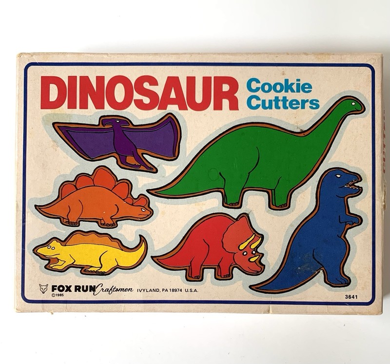 Vintage 1985 Dinosaur Metal Cookie Cutters Set of 6 Made in USA Fox Run