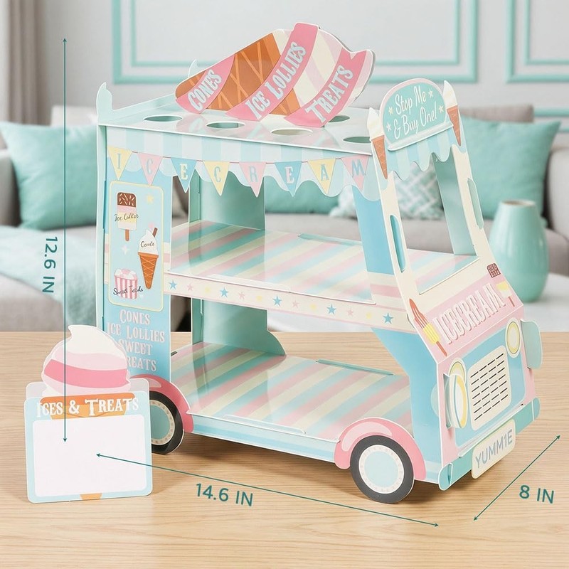 3 Tier Van-Shaped Cupcake Stand, Ice Cream Truck Dessert Display for 24+ Cupc... gallery