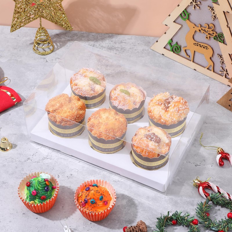 15 PCS Clear Cupcake Boxes 6 Count Plastic Carrier Ribbon Muffin Container gallery