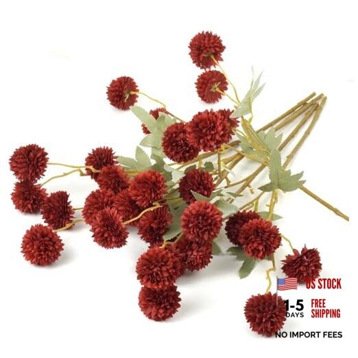 Lansdowns 6 PCS Christmas Fake Artificial Silk Pompon Mums for Holiday 6PCS Red