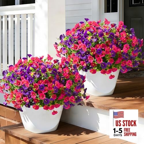 24 Bundles Artificial Flowers for Outdoors Faux Plants Rose Red &Purple