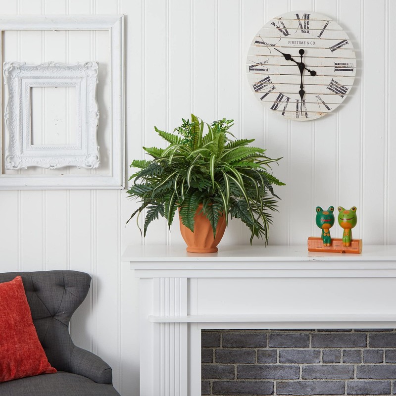 Nearly Natural 23In. Mixed Greens And Fern Artificial Plant In Terra Cotta gallery