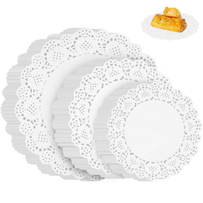 PECULA Paper Doilies, 200 Pack White Lace 6.5, 8.5, and 10.5/200P,