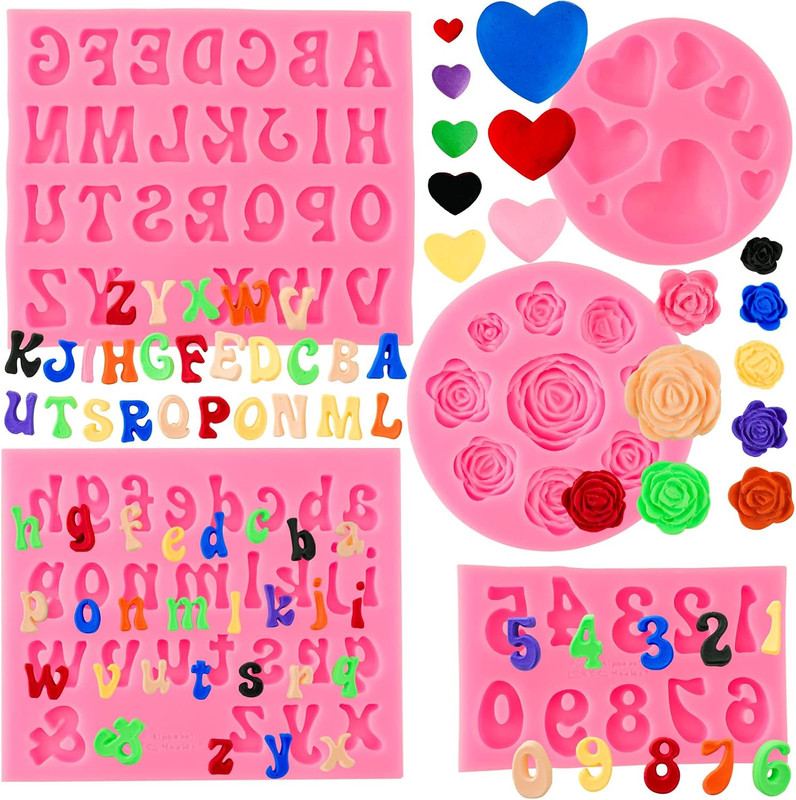 Letter Molds Alphabet Molds 5pcs Letter Number Heart Shape Flower Silicone Mold