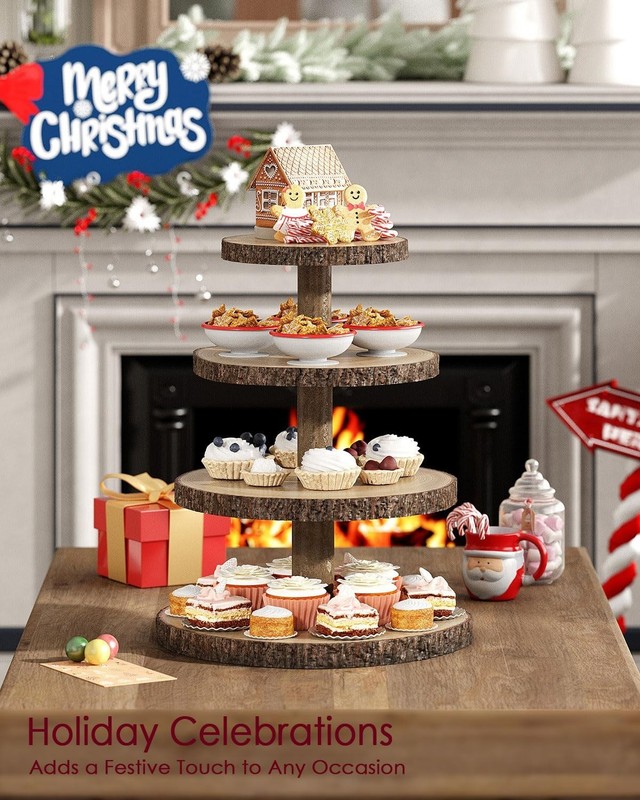 4 Tier Wooden Cupcake Stand - Rustic Cake Display Holder for Weddings, Birthdays gallery