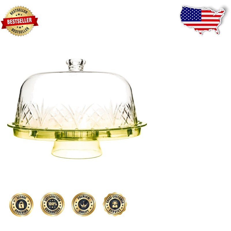 Dublin Collection Yellow Acrylic Cake Stand Dome Platter Reusable 6-in-1