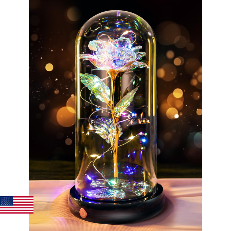 Valentines Day Rose Gifts for Her Women Birthday Gift, Rechargeable Galaxy Glass