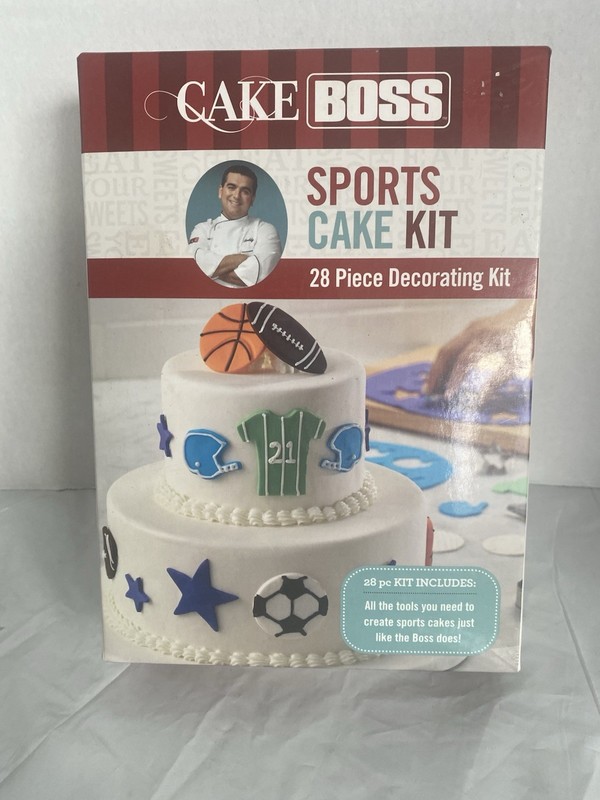 CAKE BOSS 28-Pc SPORTS Cake Decorating Kit Tools,Cutters,Bags,Tips NEW Box Party