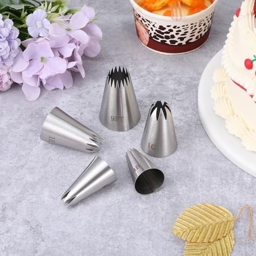 5 Pack Large Star Piping Tips Large Icing Tips for Cakes 9FT 1C 1E 1M 4B gallery