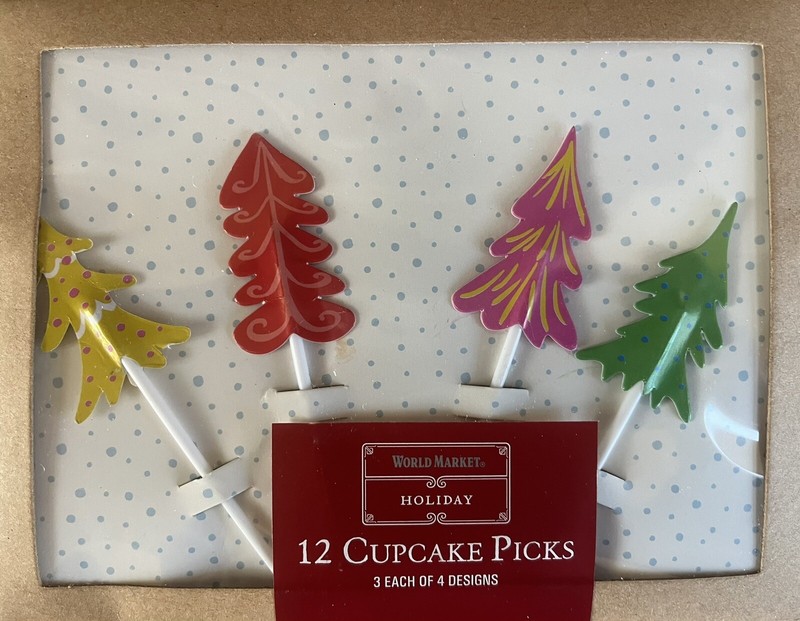 World Market Holiday 24 Cupcake Picks Christmas Trees Multicolor Christmas NEW gallery