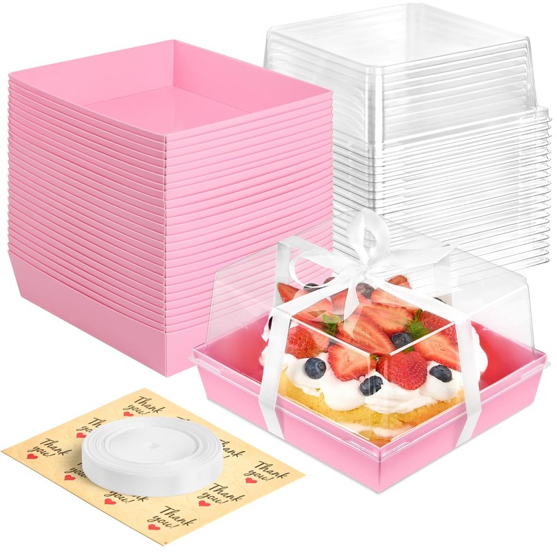 7 x 7 x 4 Inches Pink Cake Boxes with Clear Lids, 20 Pack Square Charcuterie …