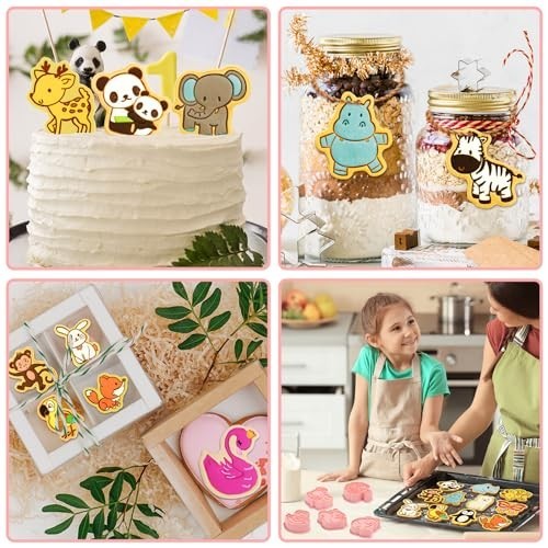 24 Pcs Animal Cookie Cutters Set with Plunger Stamps - 3D Lion & More for Kids B gallery