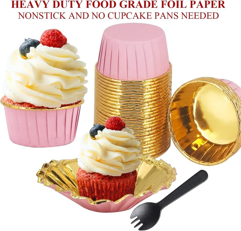 Cupcake Liners with Lids 50 Pack, 5oz Large Foil Cupcake Cups Muffin Tins,Dis... gallery